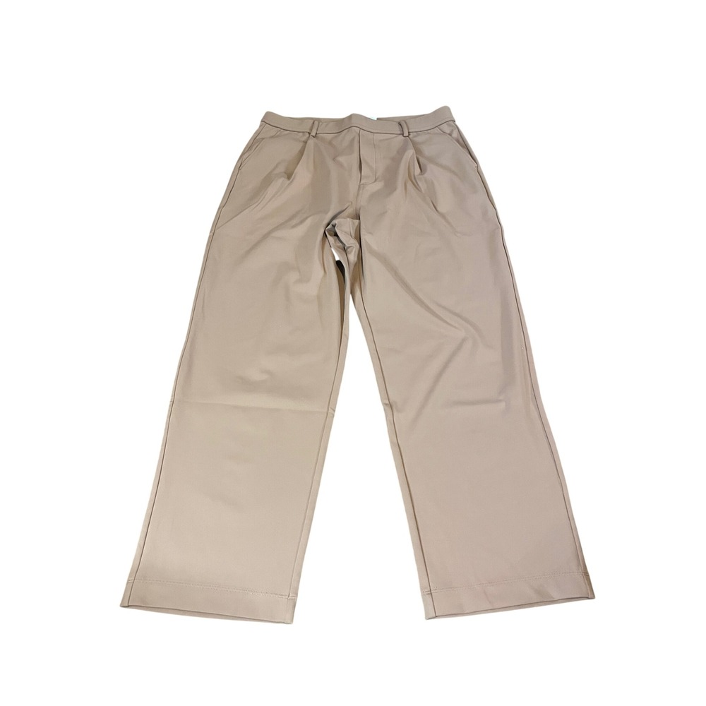 Tan Pleated Wide Leg Trousers Beige High Waisted Dress Pants Khaki Office Wear